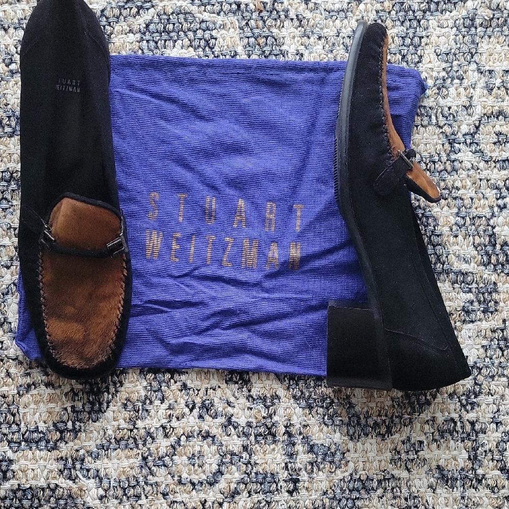 Stuart Weitzman Black and Brown Mohair And Suede Slip-On Loafers SIZE 10 AA